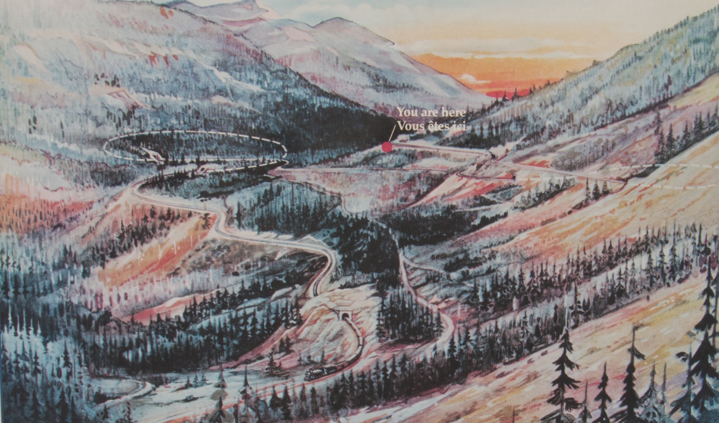 Map depicting the Spiral Tunnels route through the mountains.