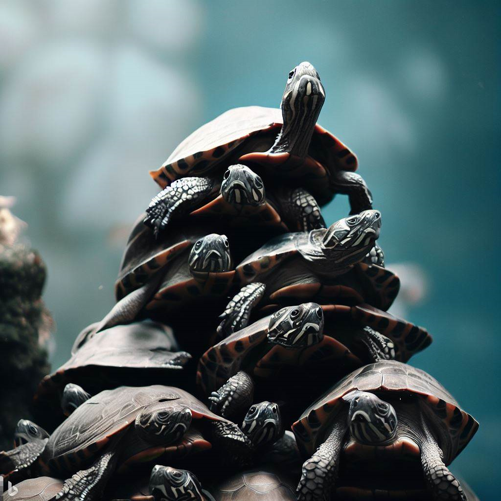 A tower of turtles, generated by Bing Image Generator